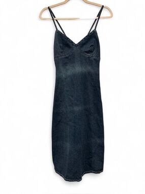 Women’s Vintage Y2K Route 66 Dark Blue Denim Midi Dress Size 4